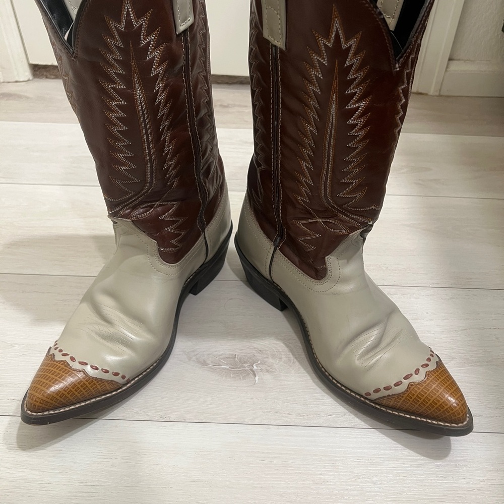 Men's Laredo Flagstaff  Wingtip Lizard print Cowboy Boots - Brown and Cream 10.5